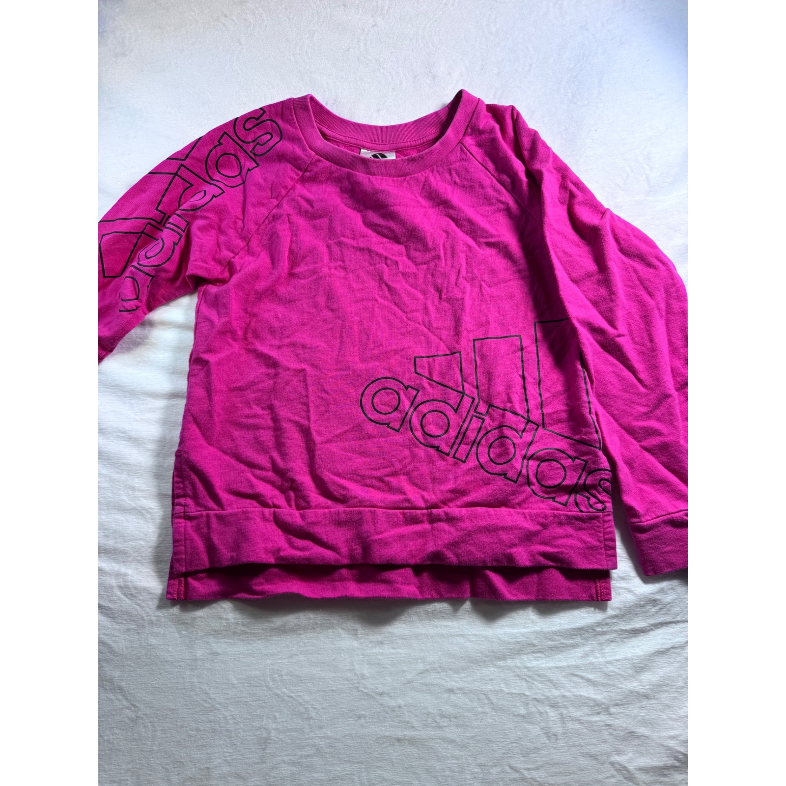 Adidas Sweatshirt Kids Size 7/8 Pink Excellent Graphic Logo Pullover Top